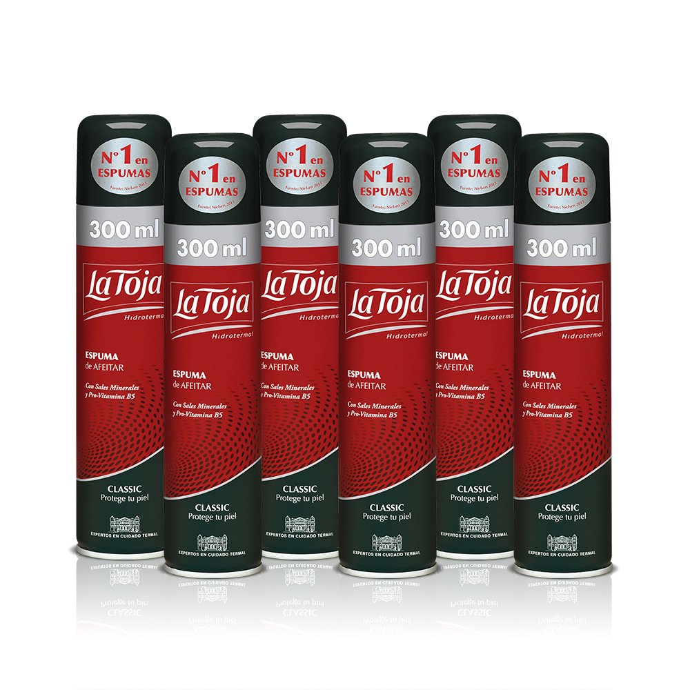 La Toja - Espuma Afeitar Classic , pack de 6 de 300ml (1.800ml) , Para un mayor apurado y deslizamiento de la cuchilla , Afeitado suave y duradero