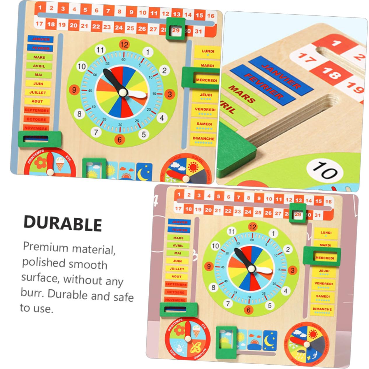 Horloge en Bois Jouet d'Apprentissage pour Enfants Surface Lisse Éveil Éducation Précoce