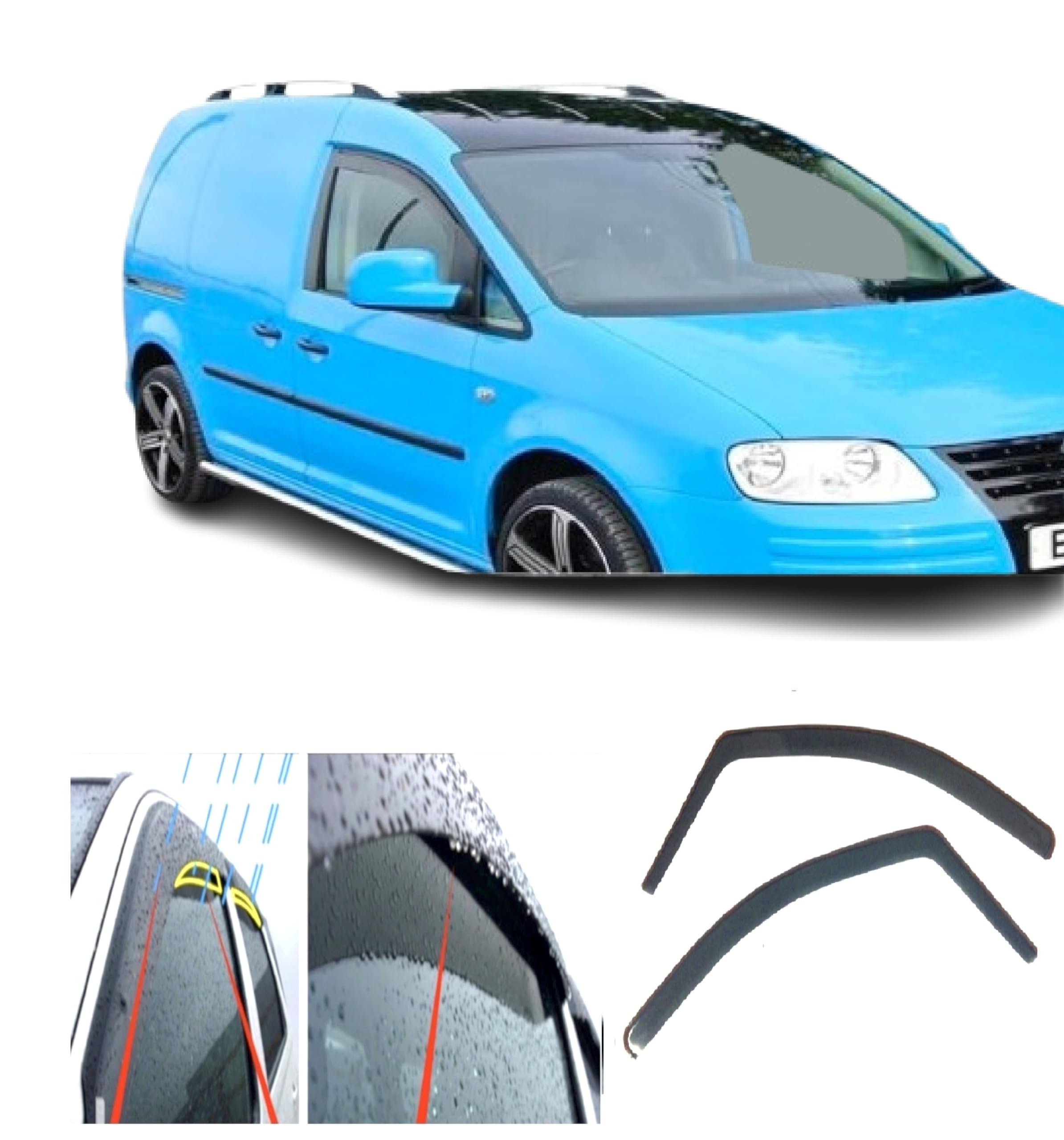 2x Deflectores de Aire Compatible con V W Caddy 2003-2015 Derivabrisas protección sol lluvia nieve viento Vidrio acrílico PMMA de primera calidad