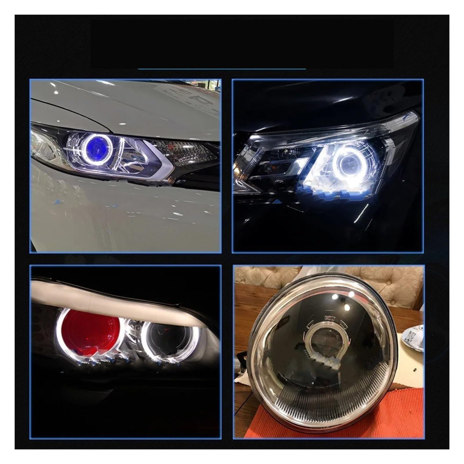 Faro ojos de ángel LED Angel Eyes Halo 2,5 Pulgadas Lente Proyector Bi-xenón Devil H4 H7 Faro Retroadaptado H1 Lámpara Xenón Personalización Faros Angel Eyes para coche(White Blue)