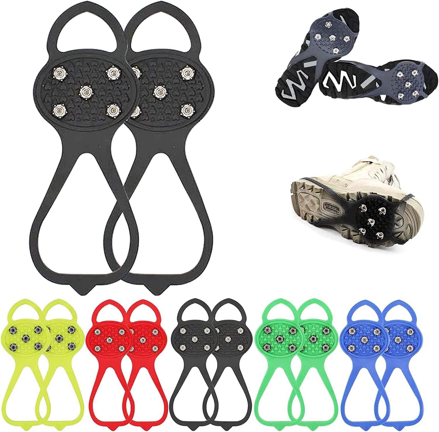 Tacchetti Antiscivolo Per Bambini – Ramponi Da Ghiaccio Con 5 Punte In Carburo, Cinghia Elastica Regolabile, Adatti A Scarpe E Stivali, Per Inverno E Outdoor