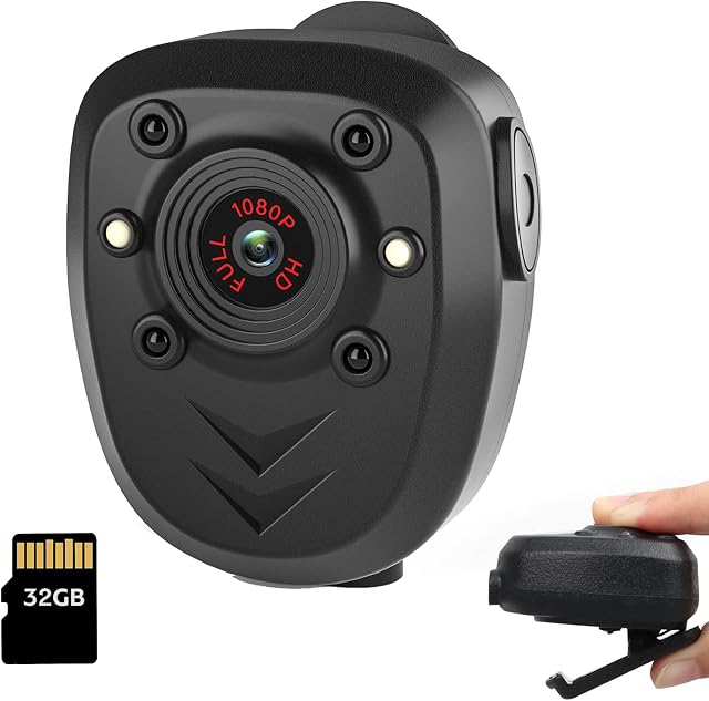 Anorwlts Mini Body Camera Video Recorder, Wearable Police Body cam with Night Vision, Built-in 32GB Memory Card, HD1080P,Record Video,Night Vision, 4-6HR Battery Life, Security Guard