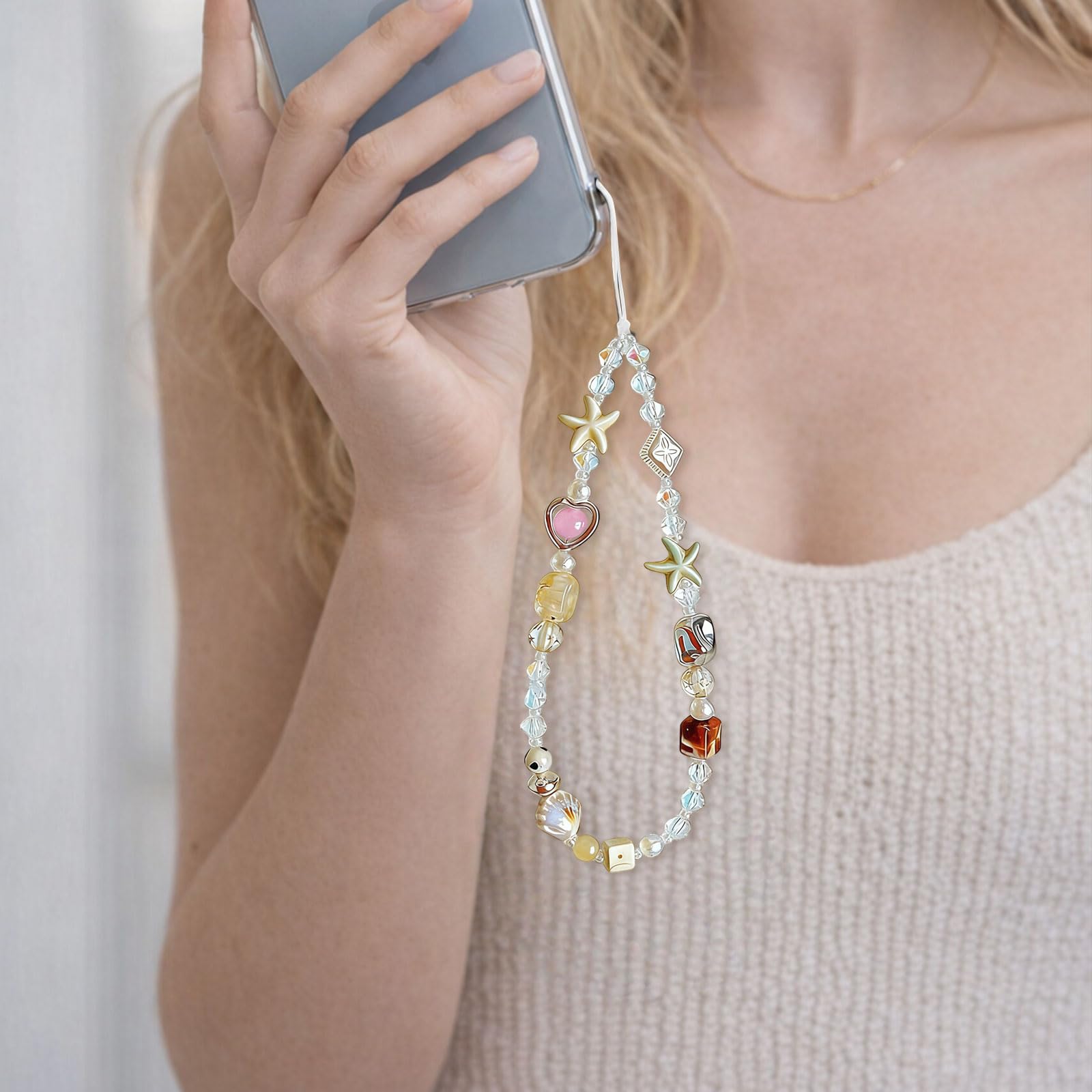 Strap pour téléphone Portable, Dragonne de Caméra, Collier de Perles, Accessoire Mignon, Pochette de Téléphone Universel pour iPhone 17 Pro Max
