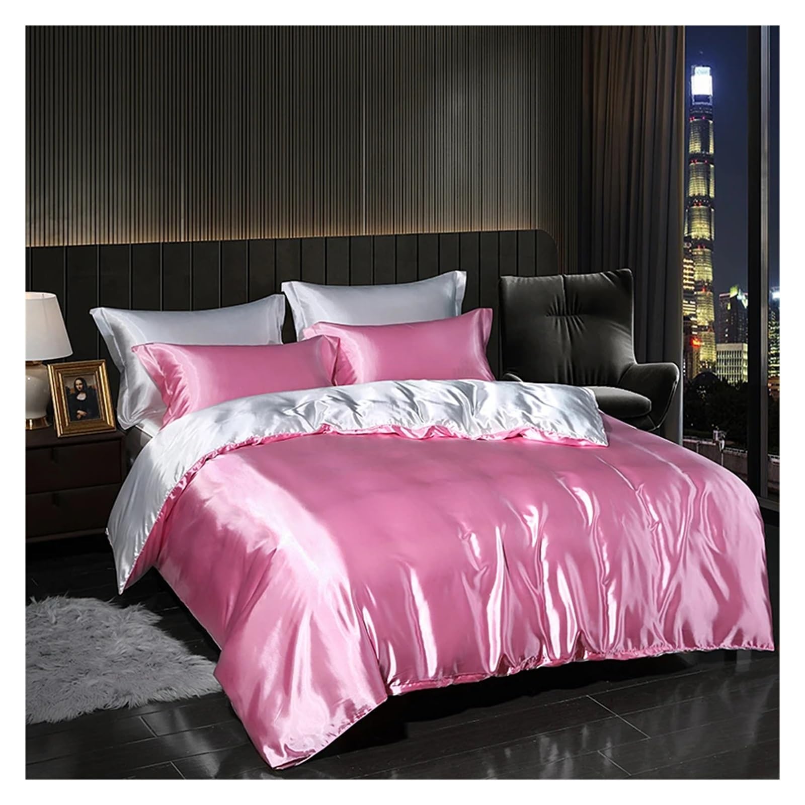 Sbcgfy C Silk Duvet Over Set Silky Quilt Over Bed Sheet Pillowcase Luxury Bedding Set Queen King Size High-End Fitted Sheet,Otton Duvet,-Fitted Bed Sheet_king 4Pcs