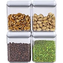 Set of 4 Airtight 1L Food Storage Containers, Stackable BPA-Free Kitchen Pantry Organiser with Pop-Up Lid, Clear Plastic Bins for Dry Food, Cereal, Snacks, and Baking Supplies