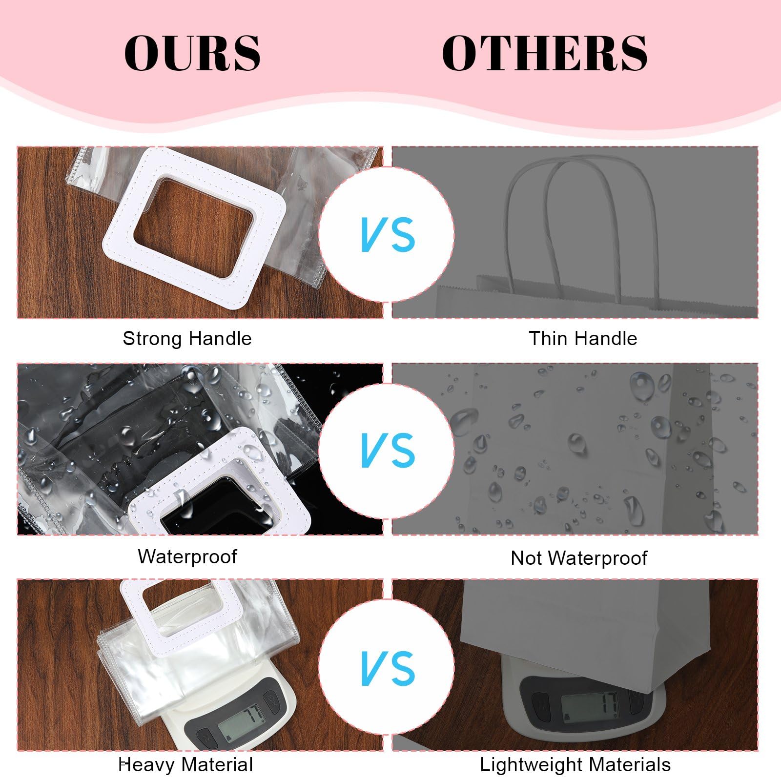 Gersoniel Bolsa de regalo transparente de boda con asa, bolsa de regalo de PVC transparente con asa resistente, bolsa de regalo para fiesta de novia, baby shower, boda, cumpleaños, 7 x 4 x 8 pulgadas