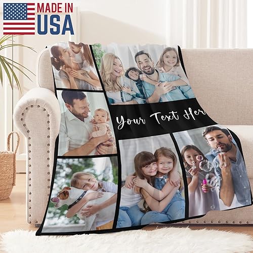 Miniatura 7 de D-Story Manta personalizada con texto fotográfico, regalos personalizados fabricada en Estados Unidos, manta con imagen personalizada para el Día