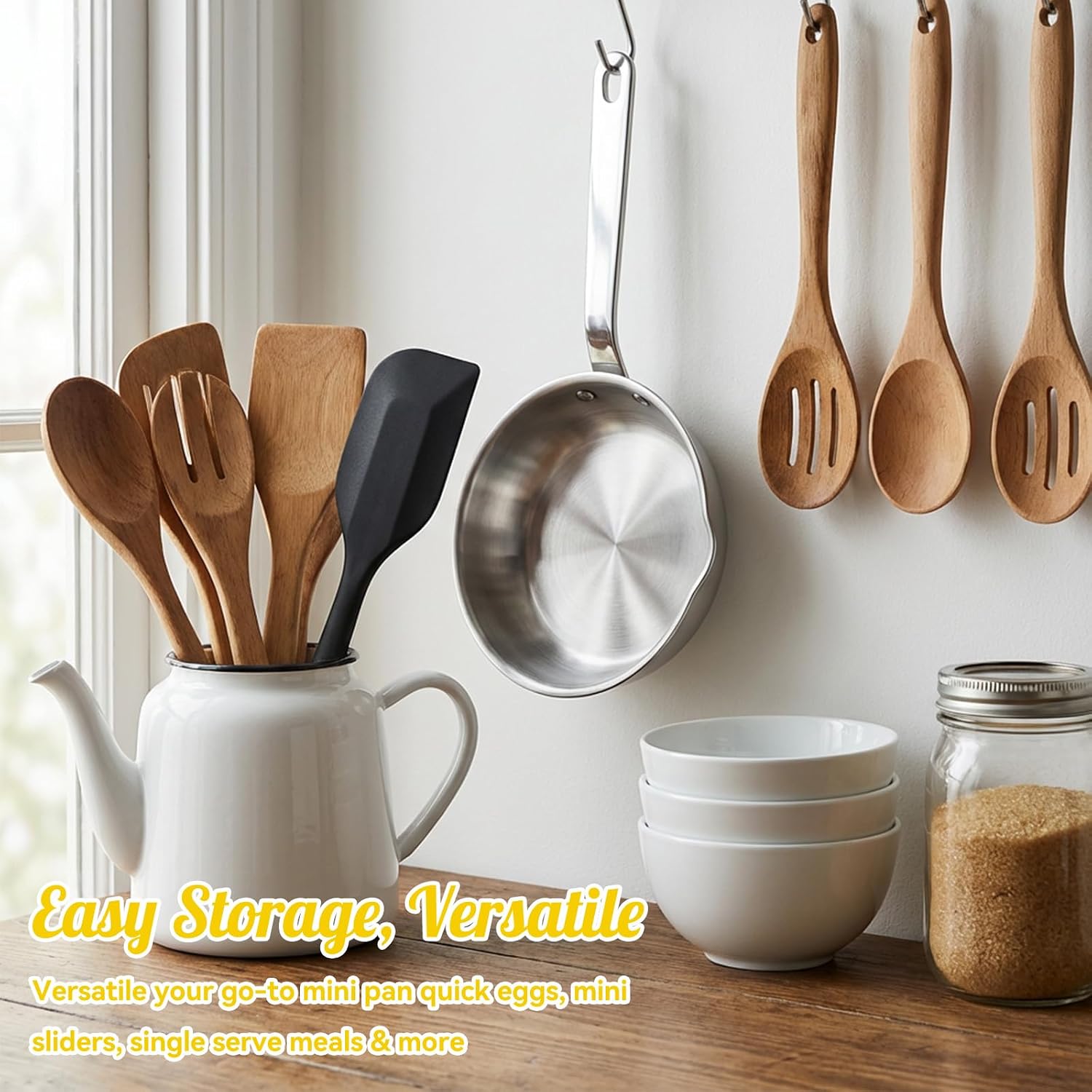 316 Stainless Steel Omelet Pan, 5" Round Egg Pan 1/2 Quart Saucier Pan Sauce Pan Mini Skillet Frying Pan with Spout for Butter Warmer Small Pot Cooking with 10.5" Scraper, Dishwasher Safe