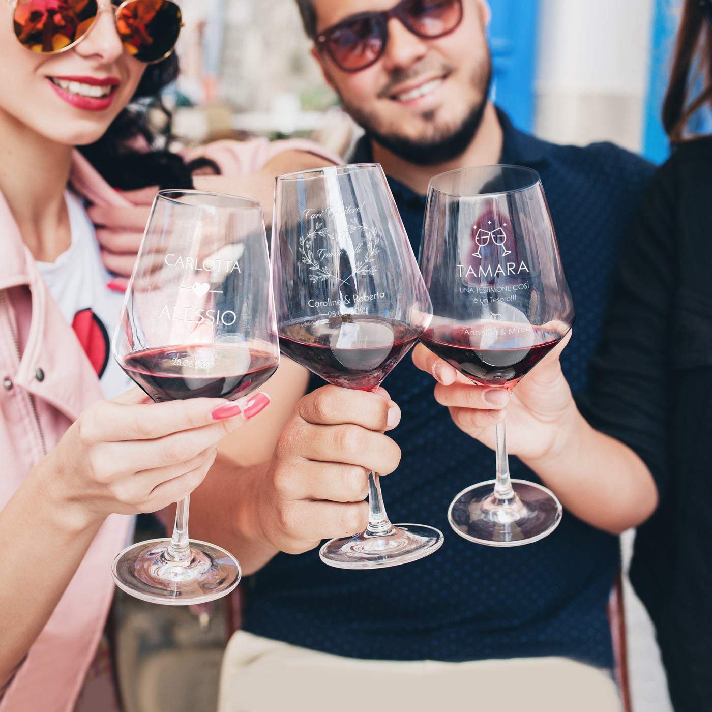 Maverton Calici da vino Avant-Garde - incisione personalizzata - 490 ml - set da 6 pezzi in vetro - ideale per vino rosso e bianco - regalo di matrimonio unico per la coppia