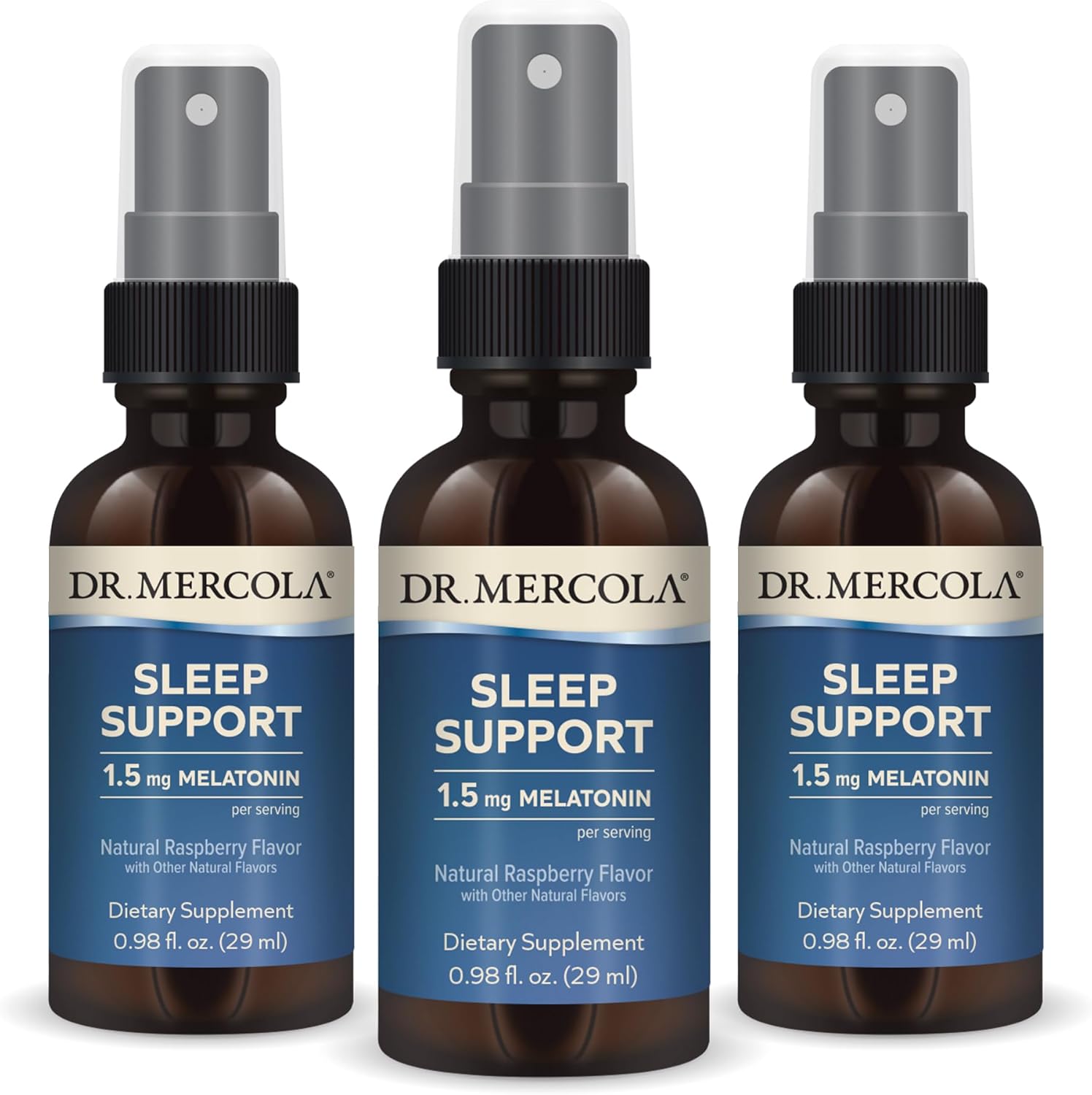 Dr. Mercola Sleep Support with Melatonin Spray - Supports Restful Sleep - Non-GMO, Gluten-Free & Soy-Free - Natural Raspberry Flavor - 0.98 fl oz (3 Pack)