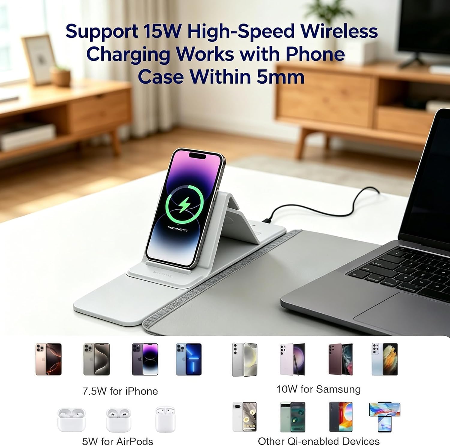 15W Wireless Charging Mouse Pad 31.5"x15.75", Double-Sided Faux Leather image 5