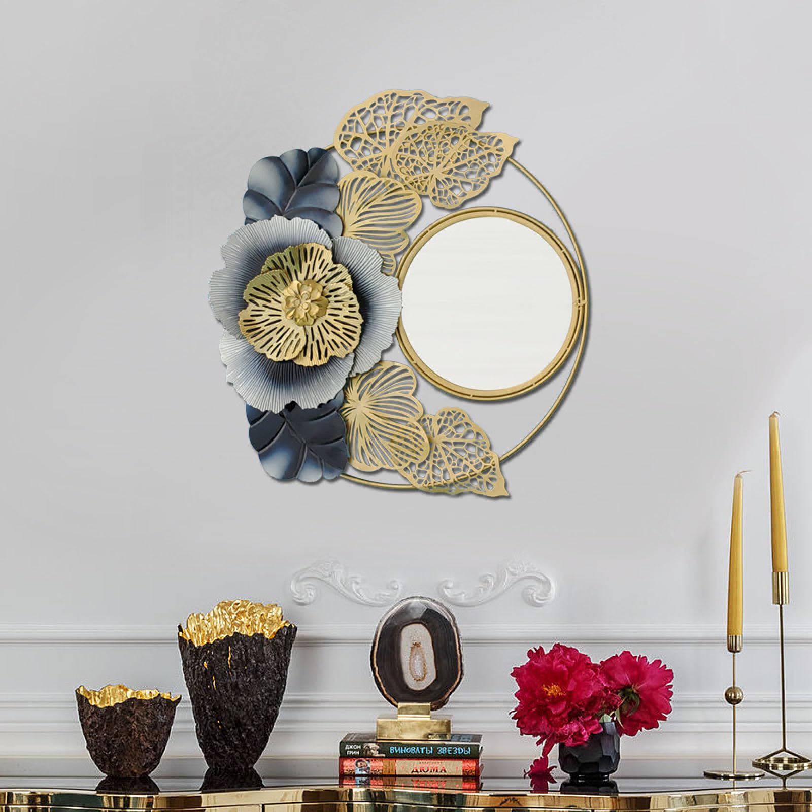 Miroirs ronds pour salle de bain et miroirs muraux en métal de chambre