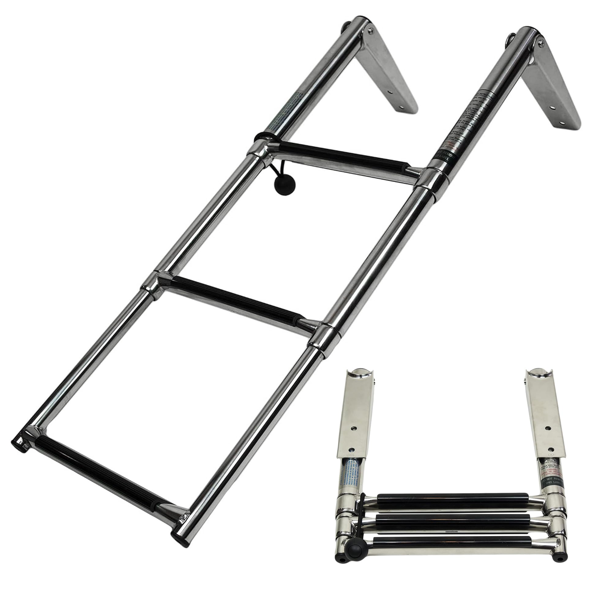 MARINE CITY 3-Step Telescoping Boat Ladder – 304 Stainless Steel, Foldable with Anti-Slip PVC Steps, 400 lbs Capacity, Ideal for Marine Boats & Ships Use
