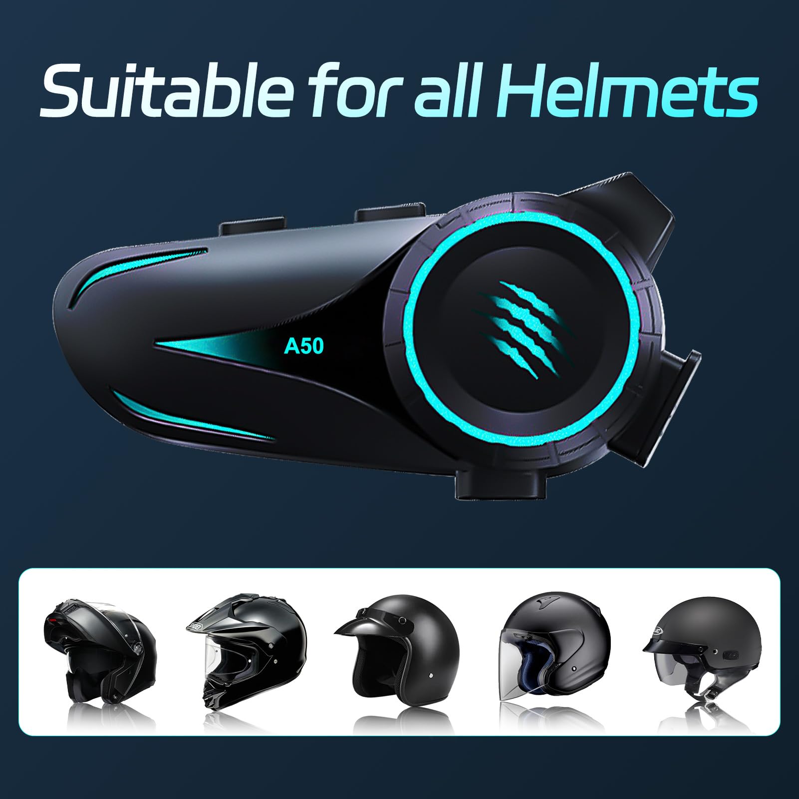 Auricolare Bluetooth per casco da motociclo,Auricolare esterno,Auricolare sportivo impermeabile,Altoparlanti a mani libere,Chiamata musicale 1000mAh