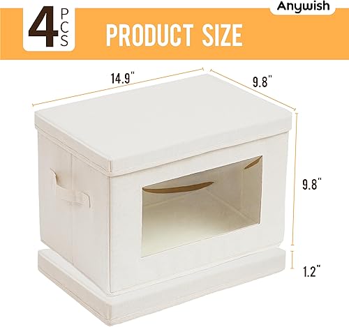 Vista 4 de Citylife - Paquete de 4 contenedores de almacenamiento con tapas, plegables de tela con asas de cordón suave, cestas de almacenamiento con tapas