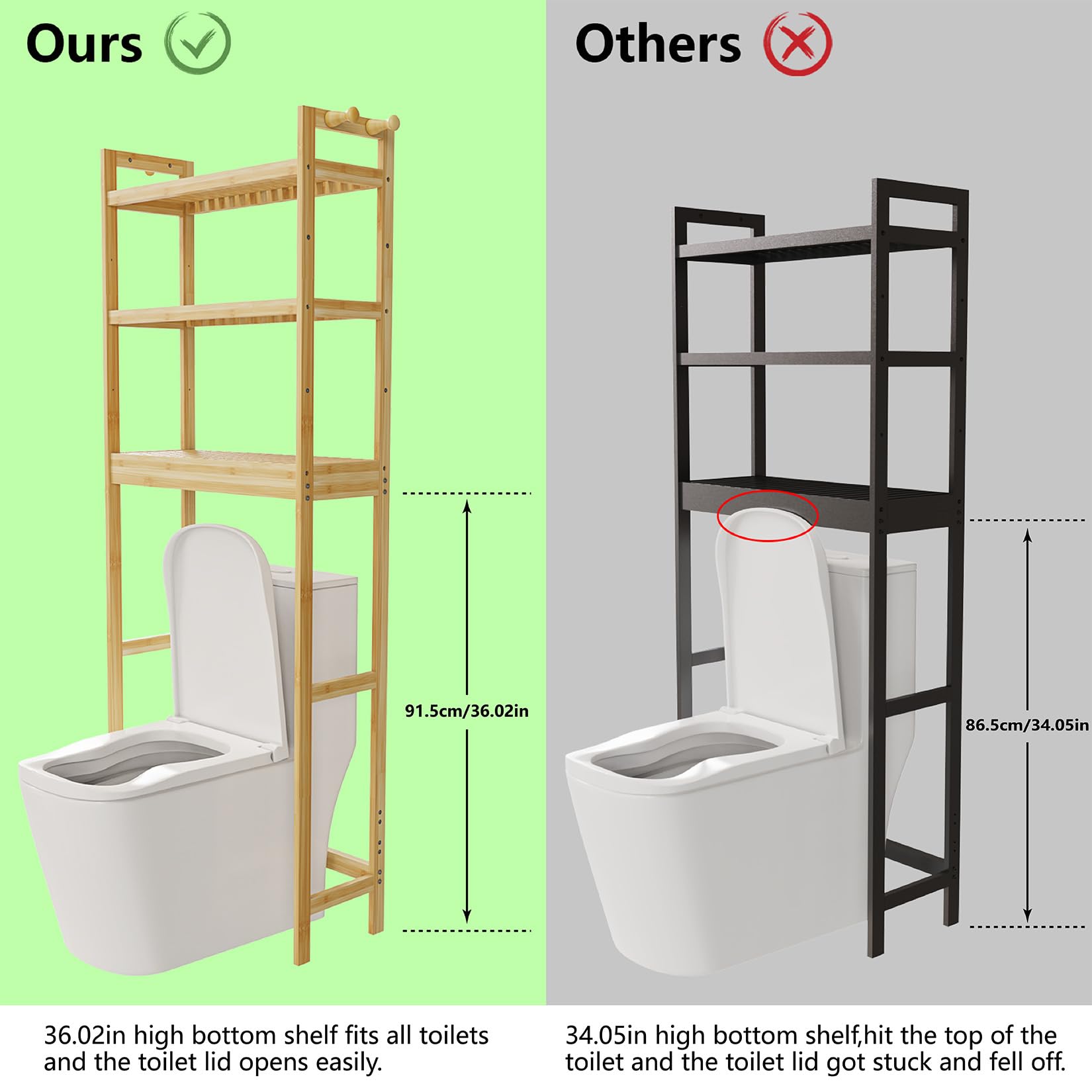 unho Scaffale Mensola per Lavatrice: Bagno Mobile Sopra WC in Bambù Portaoggetti Ripiani Regolabili Salvaspazio Scaffalatura per Lavatrice 63x26x170 cm