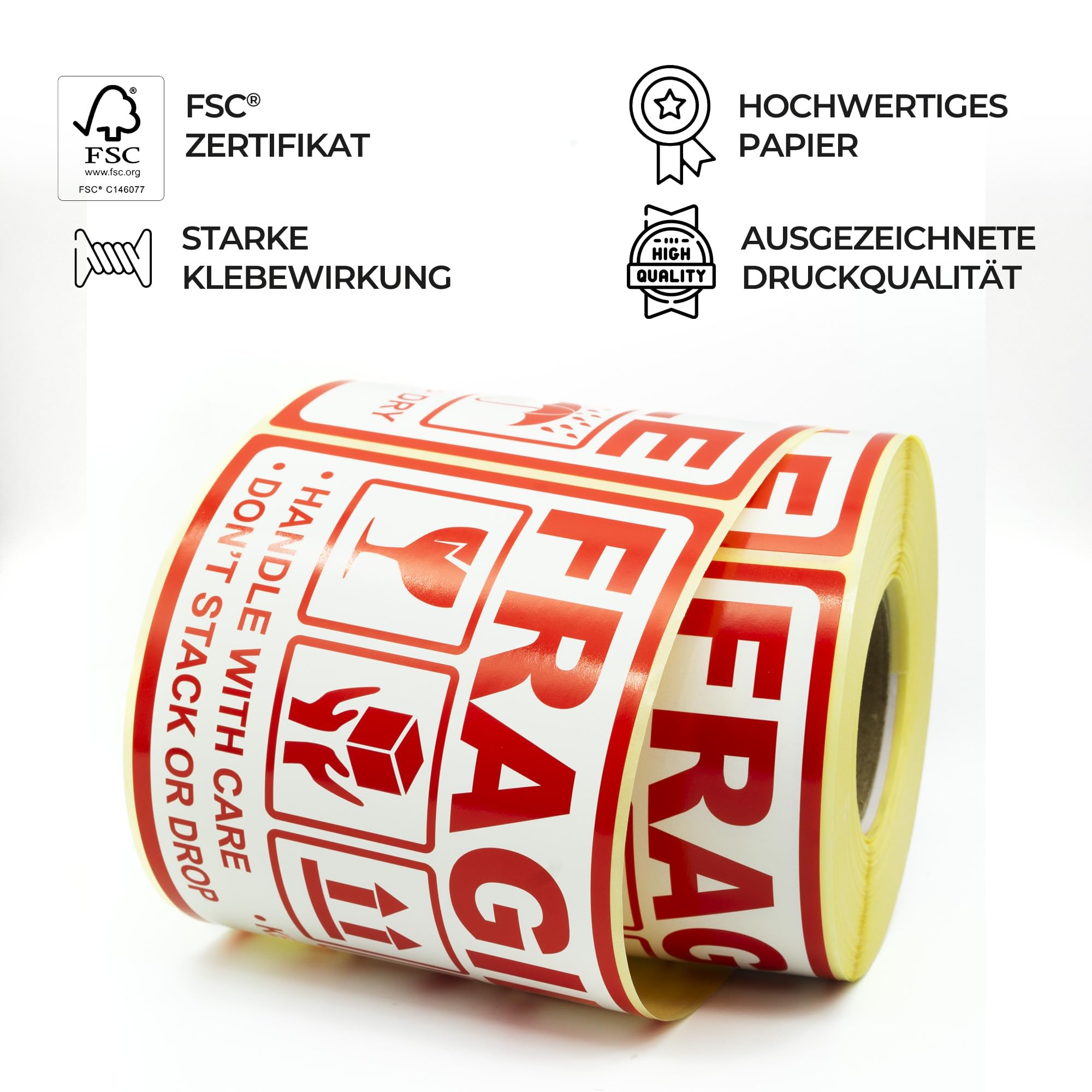 MD Labels Etykiety ostrzegawcze na rolce 90 x 150 mm Fragile- handle with care – keep dry – don't stack or drop- this way up - samoprzylepne etykiety wysyłkowe (300)