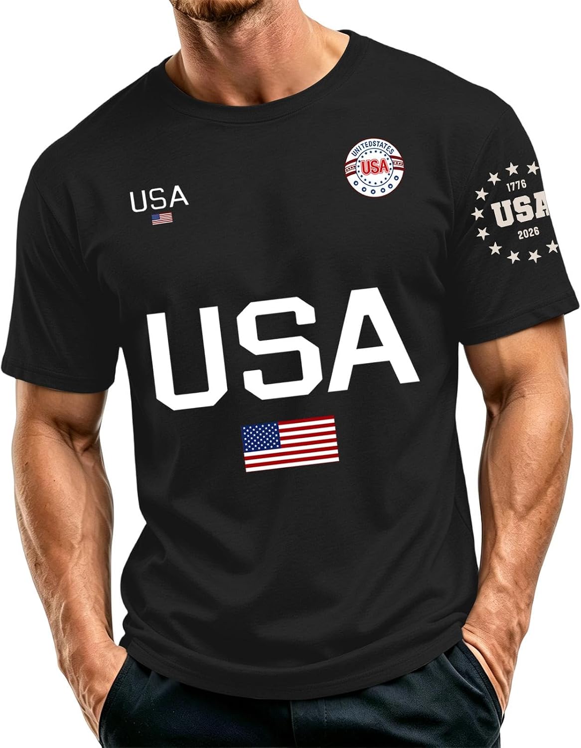 Men's Fourth of July Shirt 4Th Shirts, Short Sleeve Crew Neck American Flag Patriotic 250 Anniversary Tee Top
