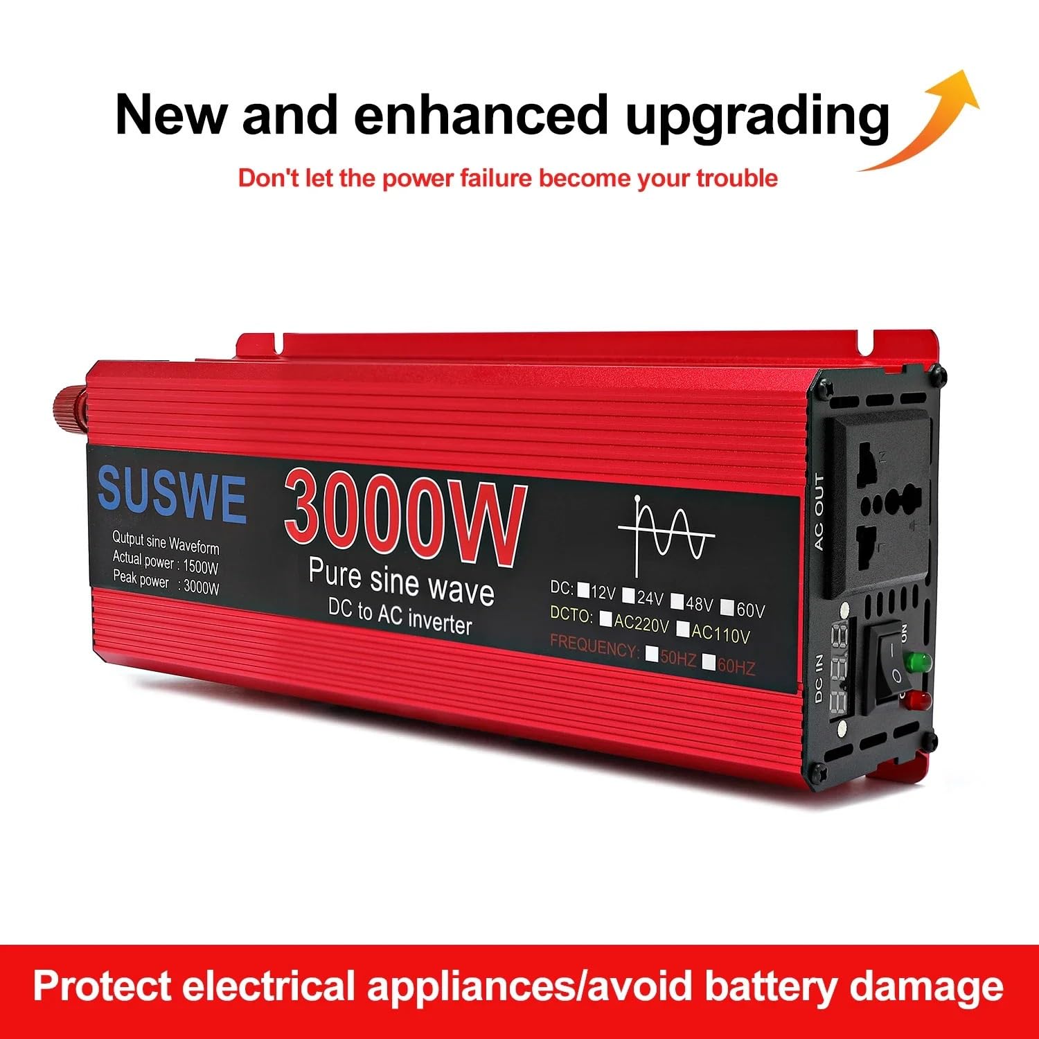 Power Inverter,Inverter Auto 3000W Onda Pura, 12V/24V DC a 220V/110V AC(2000W,24V)