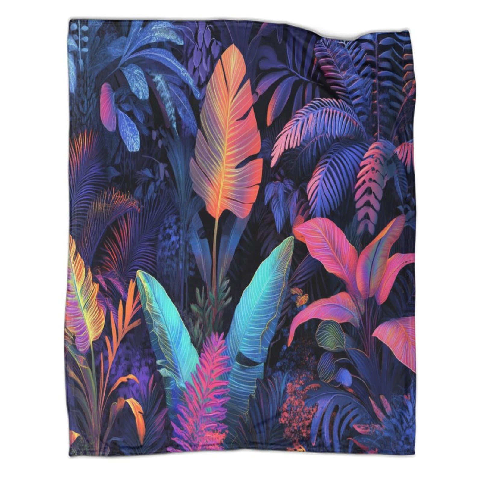 Piante della giungla tropicale in strane, luminose, neon Coperta 3D Colori simili Coperta Stampa Per Adolescenti E Adulti, Morbida Coperta in Peluche Per Le Vacanze 80x90inch(200x230cm)