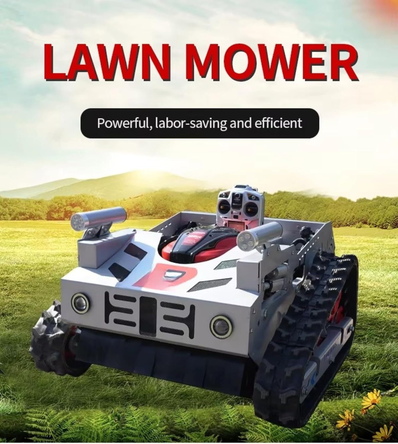 Remote-Controlled Lawnmower Robot - Fully Automatic Intelligent Tank Lawnmower, Intelligent 60° Incline Working, Adjustable Blade Height and Moving Speed, Suitable for Orchards, Terraces, Home Use,