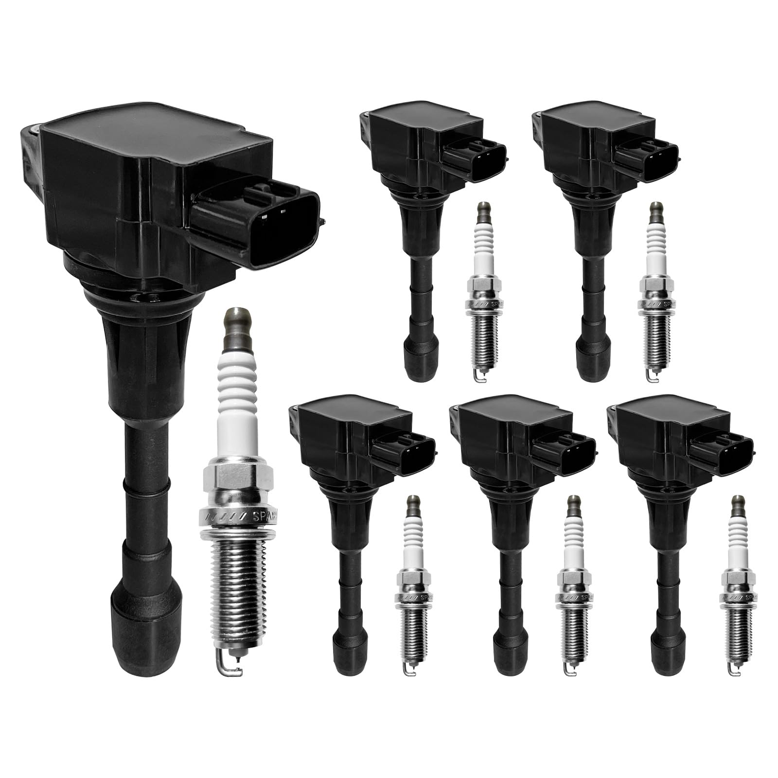 UF550 Ignition Coil & Spark Plugs Compatible with Infiniti FX35 G35 Q50 QX60 Nissan Murano Maxima Pathfinder Altima Quest 3.5L V6 & More Replaces# C1670 Set of 6
