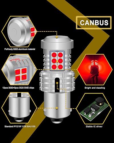Miniatura 3 de KATUR BAU15S PY21W 7507 Bombillas LED superbrillantes, 12 piezas 3030 y 8 chips 3020 Canbus sin errores, reemplazo para señal de giro inversa, freno