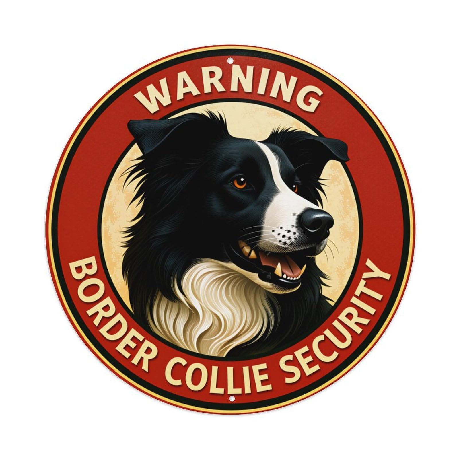 Border Collie Security Warning Sign Round Tin Sign Vintage Style Metal Sign Home Bar Garden Wall Plaque Decor Metal Poster 8x8 Inch