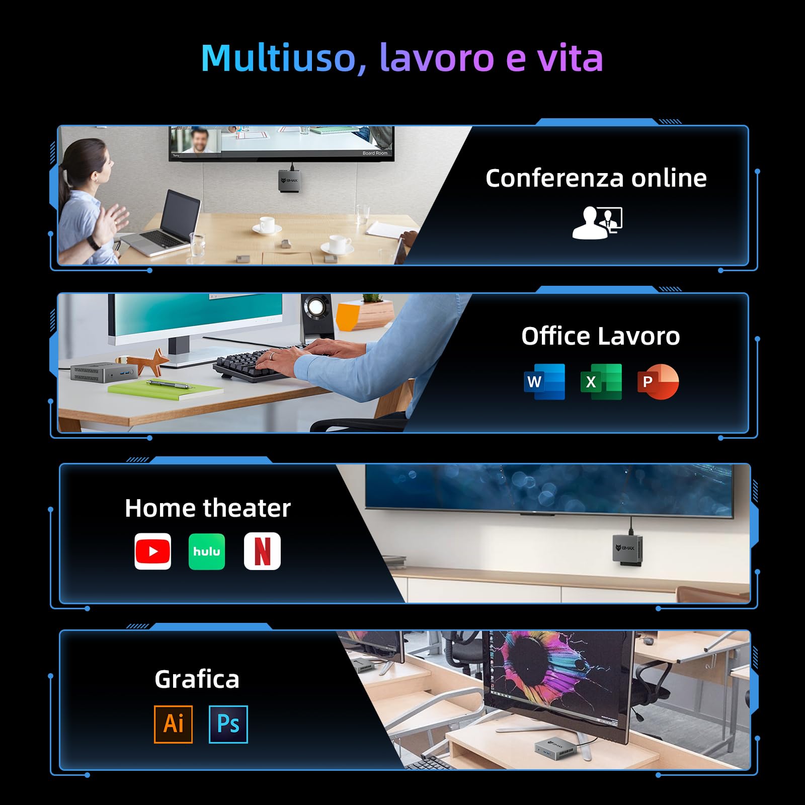 BMAX Mini PC con Win 11Pro 8GB LPDDR4 + 256GB M.2 SSD, Ιntel Jasper Lake N5095 (fino a 2.9GHz, 4C/4T), Mini Computer, Dual HDMI Display, 4K UHD, Gigabit Ethernet, Wi-Fi 5, BT 5.0, Avvio automatico,WOL