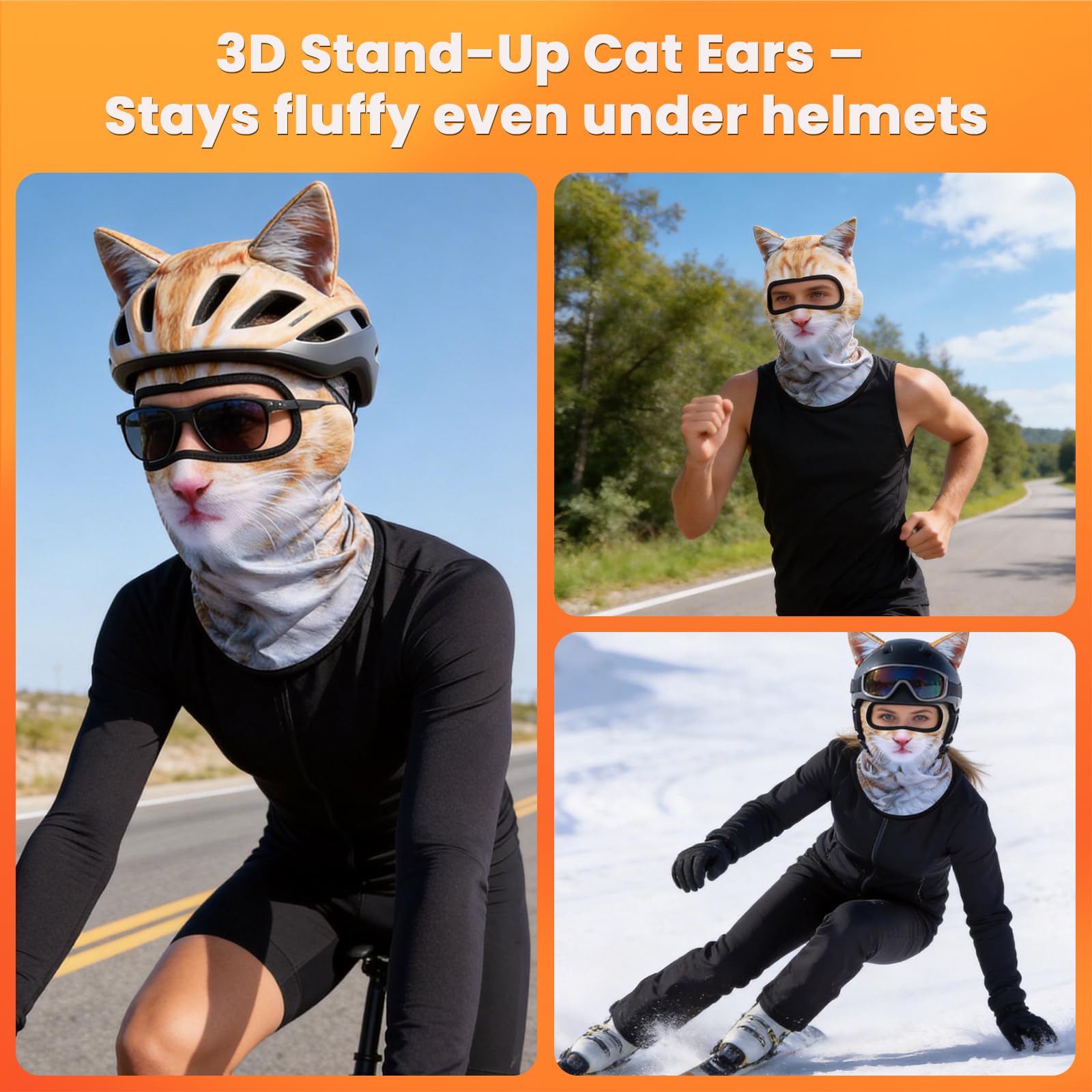 4PCS Cat Ski Mask Shiesty Men Balaclava Funny Dog Animal Christmas Face Sheisty 3D Printed Furry Cute Skimask Pack Kitty with Yellow Ears for Must Haves Trip Adults Women Shisty Rave Design - 3