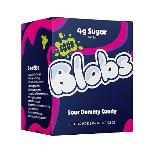 Miniatura 5 de Blobs SOUR Gummy Candy bajo en azúcar y bajo en calorías, sin alcoholes de azúcar, vegano, sin colorantes, sandía, lichi, cereza negra Ras, fresa