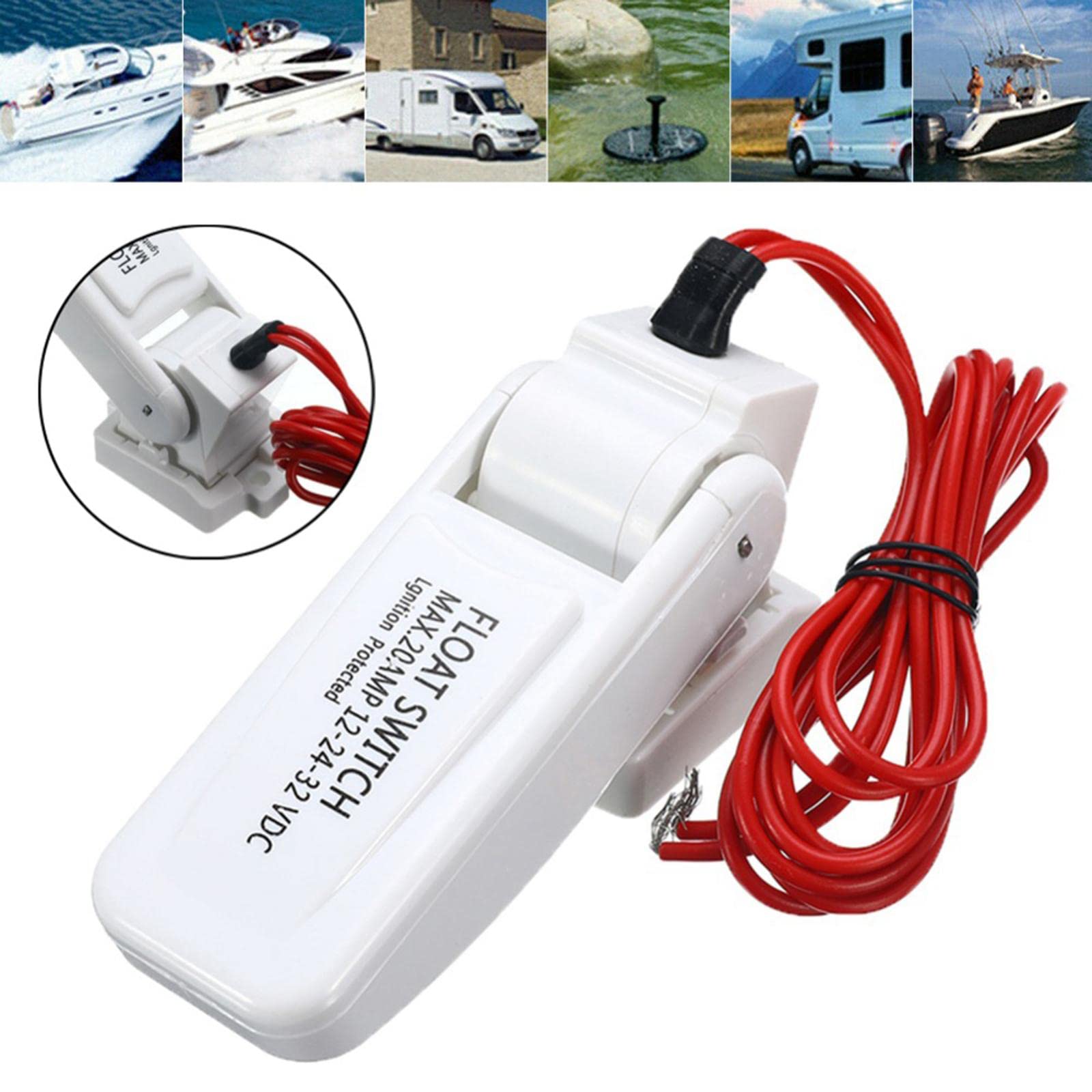 prasku Interrupteur Flotteur pour Pompe, Interrupteur à Flotteur de Pompe de Cale pour Pompes à Eau Électriques, 12V 24V ou 32V pour Bateau, Caravane