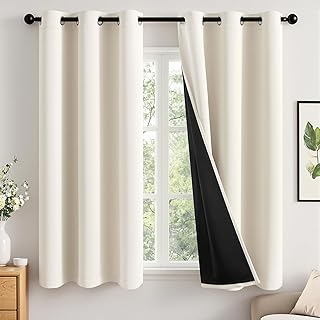 Sponsored Ad - MIULEE Cream 100% Blackout Curtains for Bedroom 63 Inch Long, 2 Thick Layers Thermal Insulated Black Out Wi...
