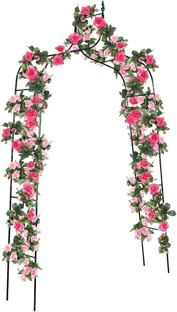 COSTWAY Garden Arch with Metal Frame, Decoration Trellis Stand for Rose Vines Climbing Plant, Wide Patio Arbour for Walkway Path Lawn Backyard Party Ceremony Wedding (Iron, 140x38x255cm)