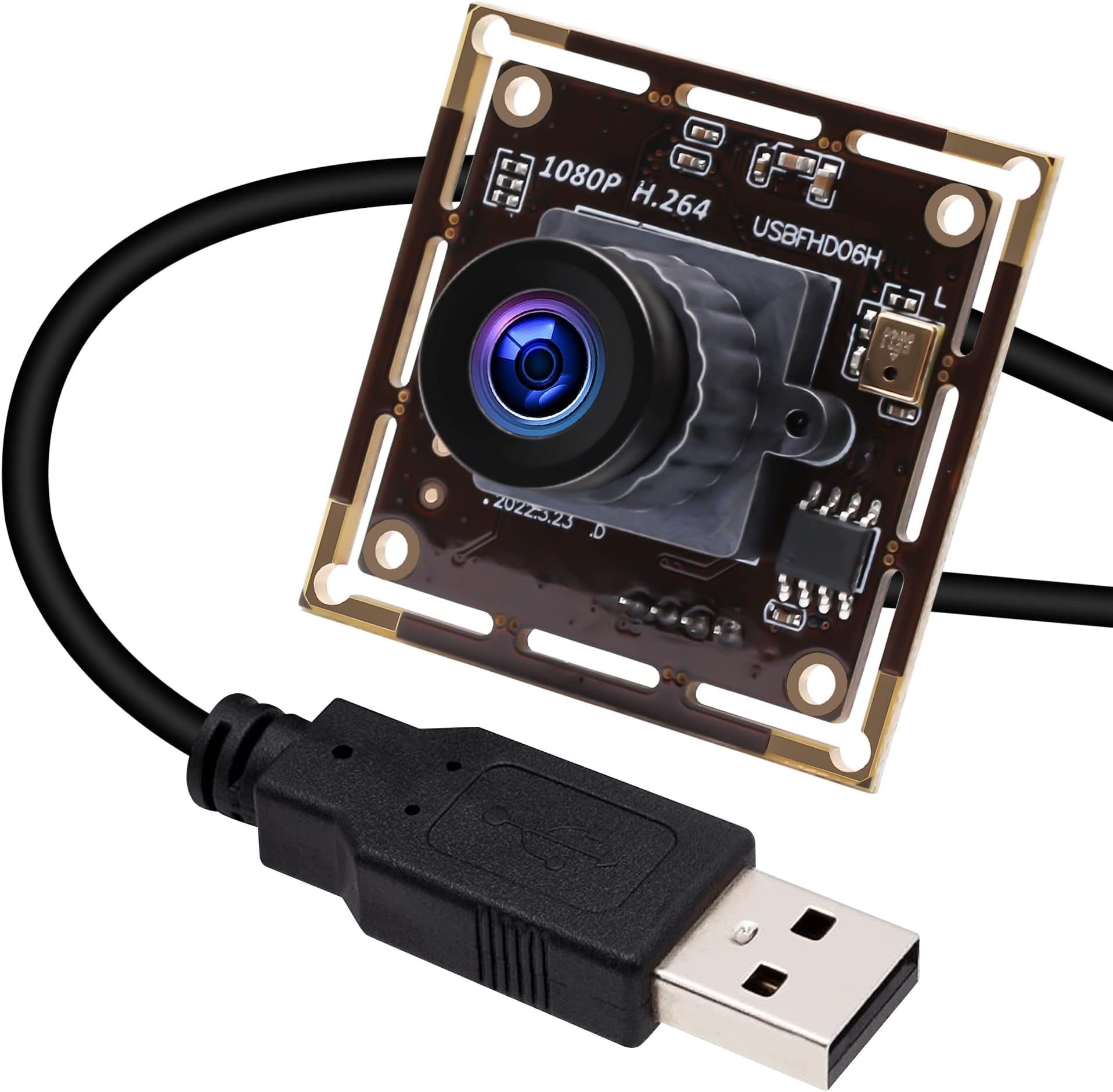 ELP USB Camera Low Light 2MP 1080P Sony IMX323 Sensor USB Camera Module with Microphone,2.1mm Wide Angle Lens Embedded Webcam Board,0.01Lux H.264 High Speed Industrial USB Computer Camera for Laptop
