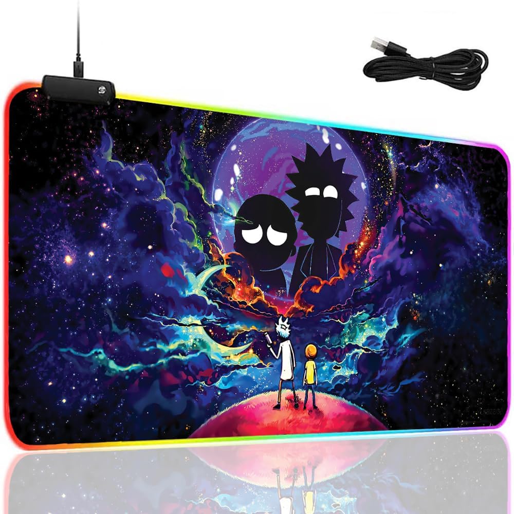 RGB XXL Gaming Anime Mouse Pad Night Sky Space Stars, 14 Light Modes-Non-Slip Rubber Base Mousepad Table Cushion,Thick Long Non Slip Rubber Base Pad Mouse Mat 31.5 x 11.8in(80x30RGriceye)