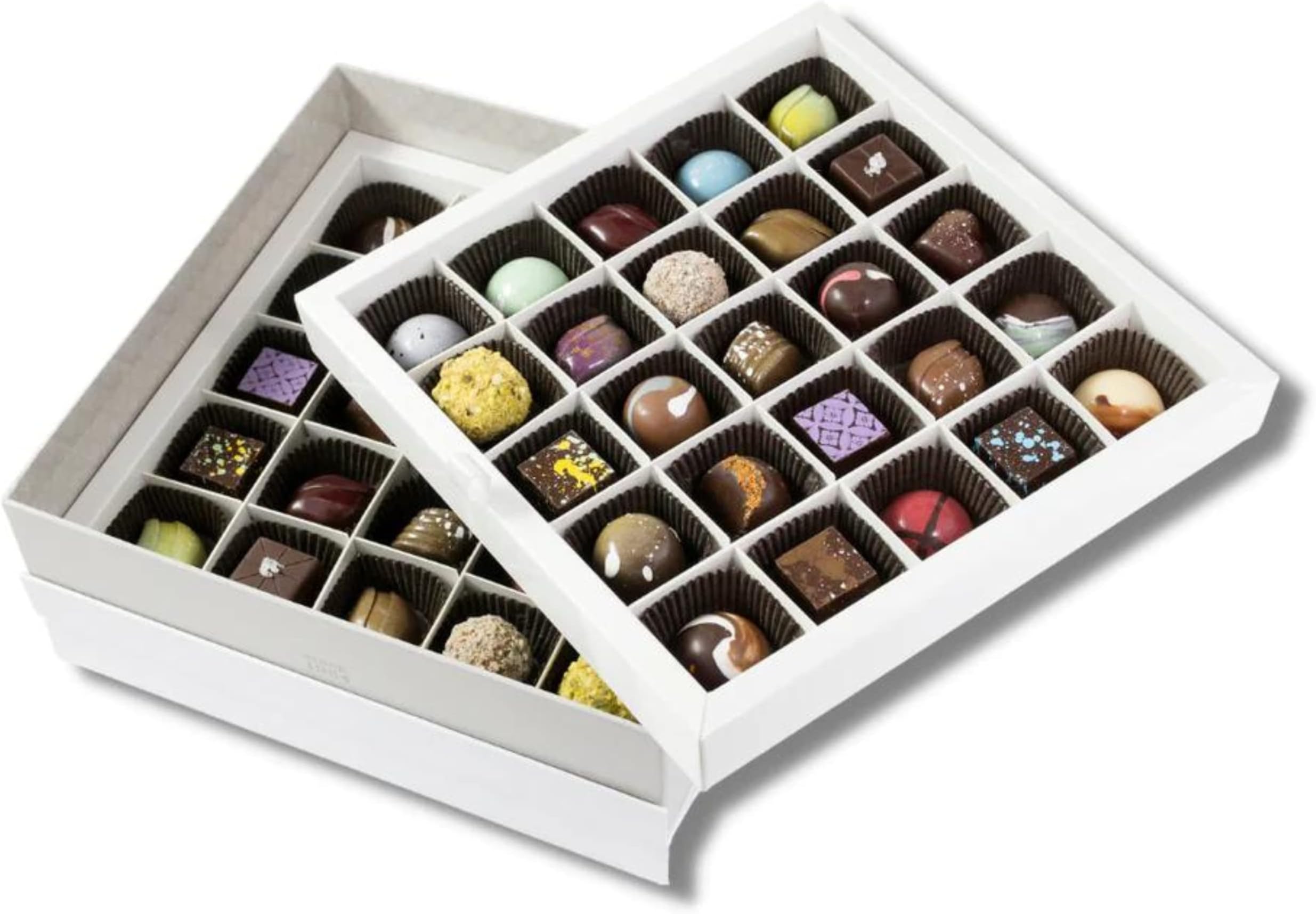 Premium Chocolate Gift Box Beautifully Finished With Hand-Tied Silver Satin Ribbon | Gift Ready, Birthday Present, Corporate Gift | 50 Pieces