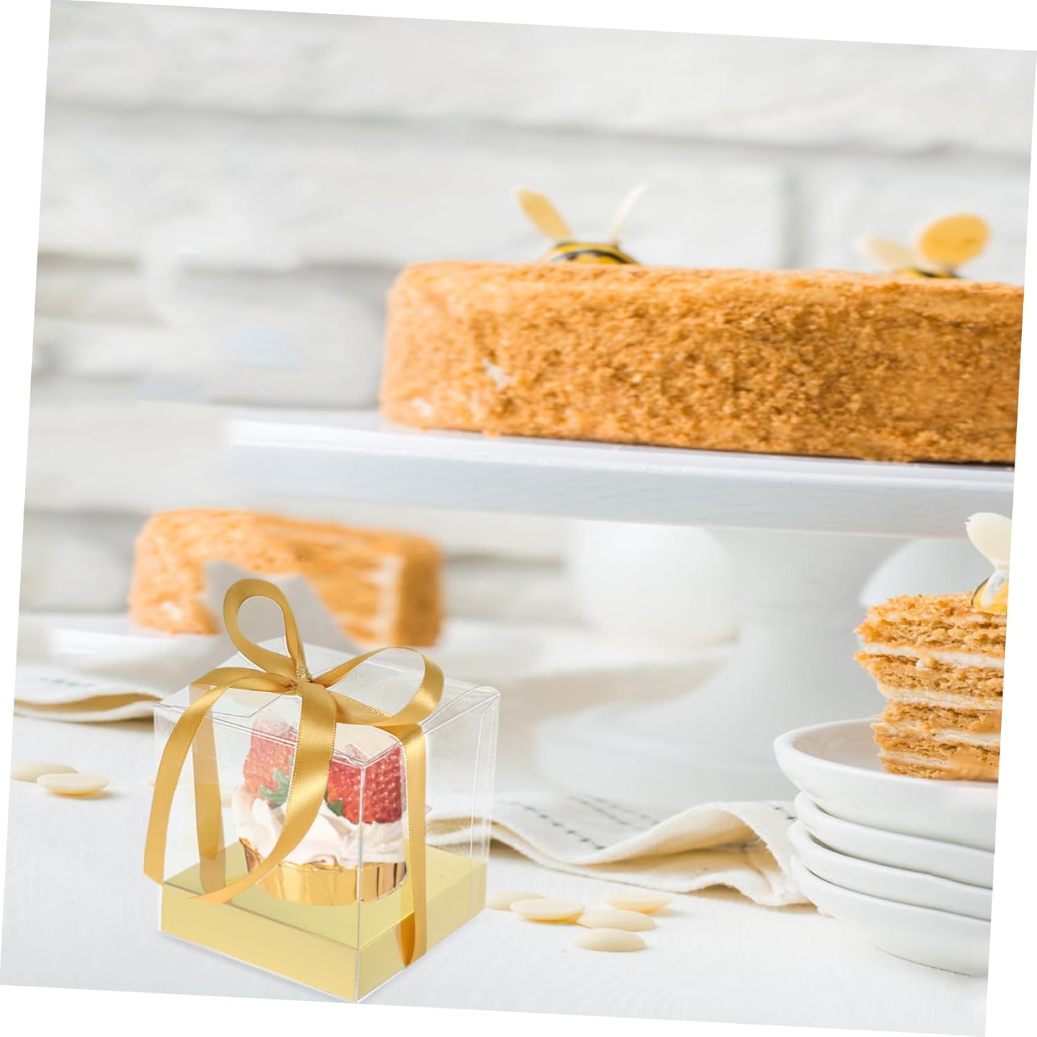 Cabilock 30pcs Boxes Transparent Cake Box Cake Boxes Cake Carrier Plastic Cake Containers Cookie Boxes Cake Packing Boxes Cupcake Stand Cake Containers Carrier Baking Box The Pet Mousse, Golden