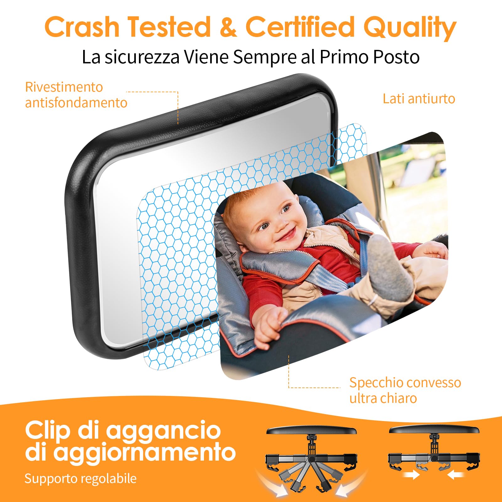 Specchietto Retrovisore Bambini Specchio Auto Bambino con Luce e telecomando 360° Orientabili 100% Infrangibile Specchietto Retrovisore Auto,Specchio Macchina Neonati Sedile Posteriore Ampio Chiaro