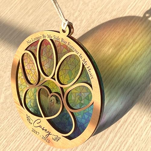 Miniatura 2 de BROWN FACTORY Atrapasoles conmemorativo para perros, atrapasoles conmemorativo para mascotas, nombre, año, citas, fondo, Siempre en mi corazón,