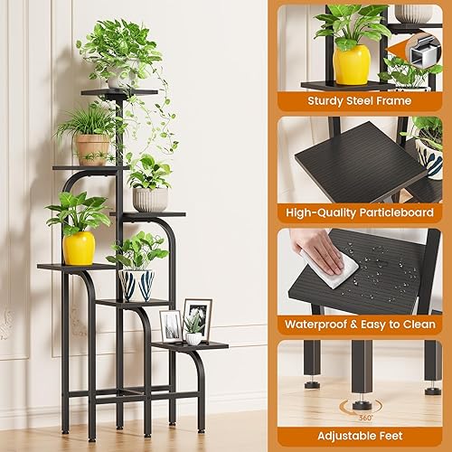 Miniatura 5 de Soporte para plantas de 6 niveles para interiores, estante para múltiples plantas, estante para macetas, estante de exhibición de macetas para