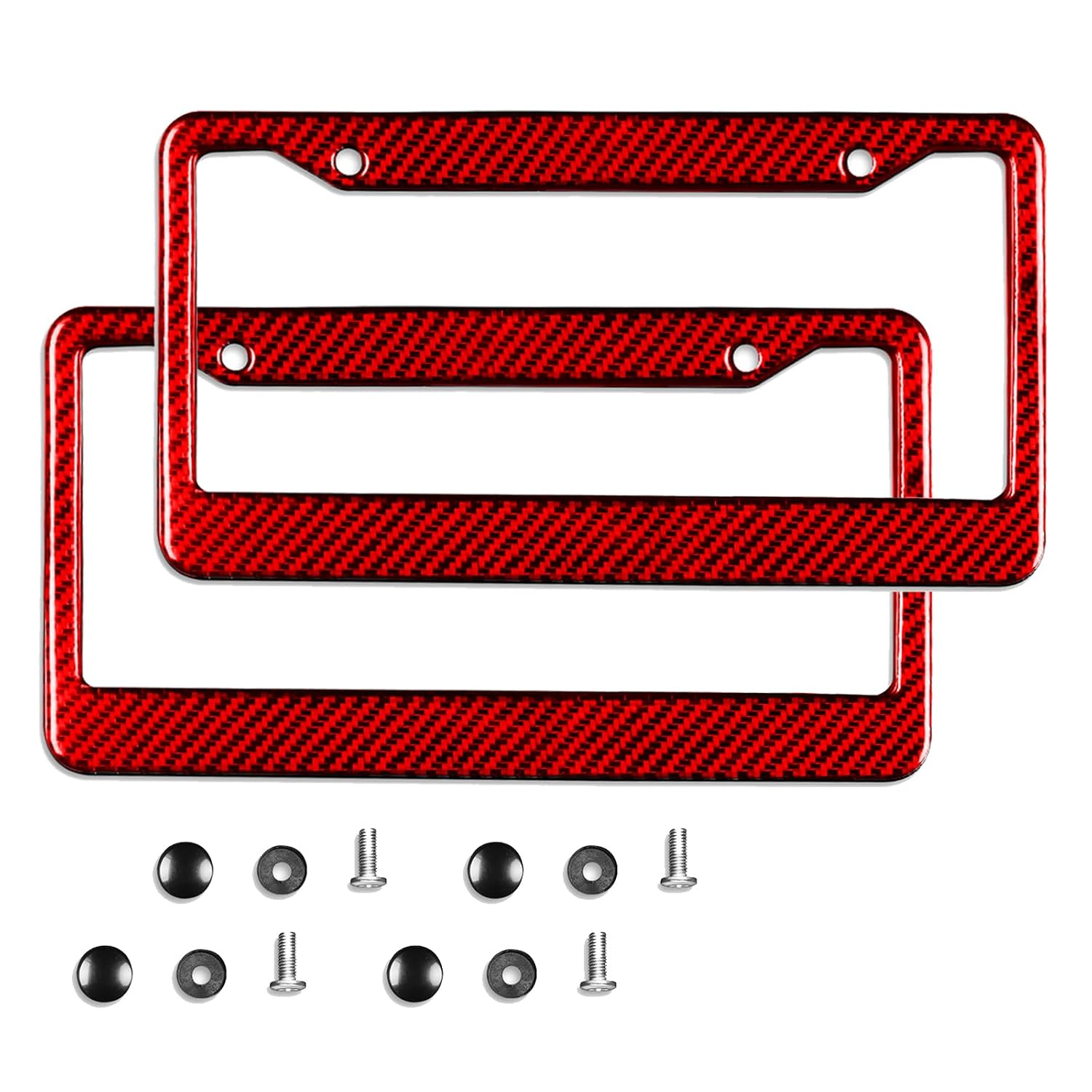 2Pcs License Plate Frame for Tesla,Real Carbon Fiber License Plate Holder Bracket Set Car Accessories Suitable for All Models(Glossy Red Type B)