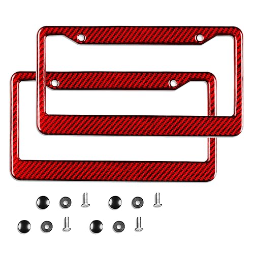 2 marcos de matrícula para Tesla, juego de soporte de placa de fibra de carbono real, accesorios de automóvil adecuados para todos los modelos (rojo