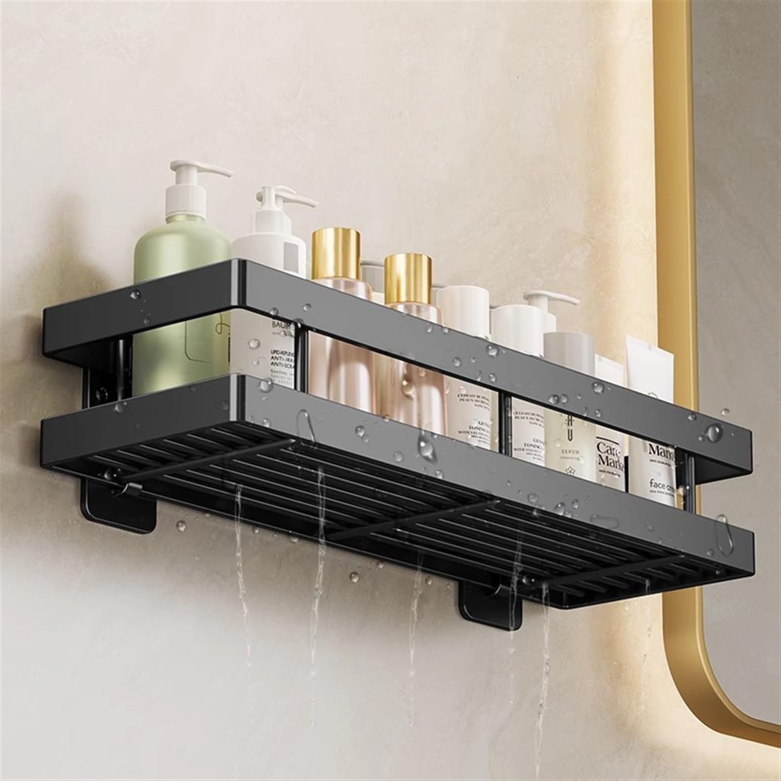 Mensole Bagno Mensola portaoggetti da bagno a parete, portaoggetti da doccia senza foratura, ripiani in acciaio inox 304 for doccia interna e organizer for bagno Portasapone Doccia(Nero,M)