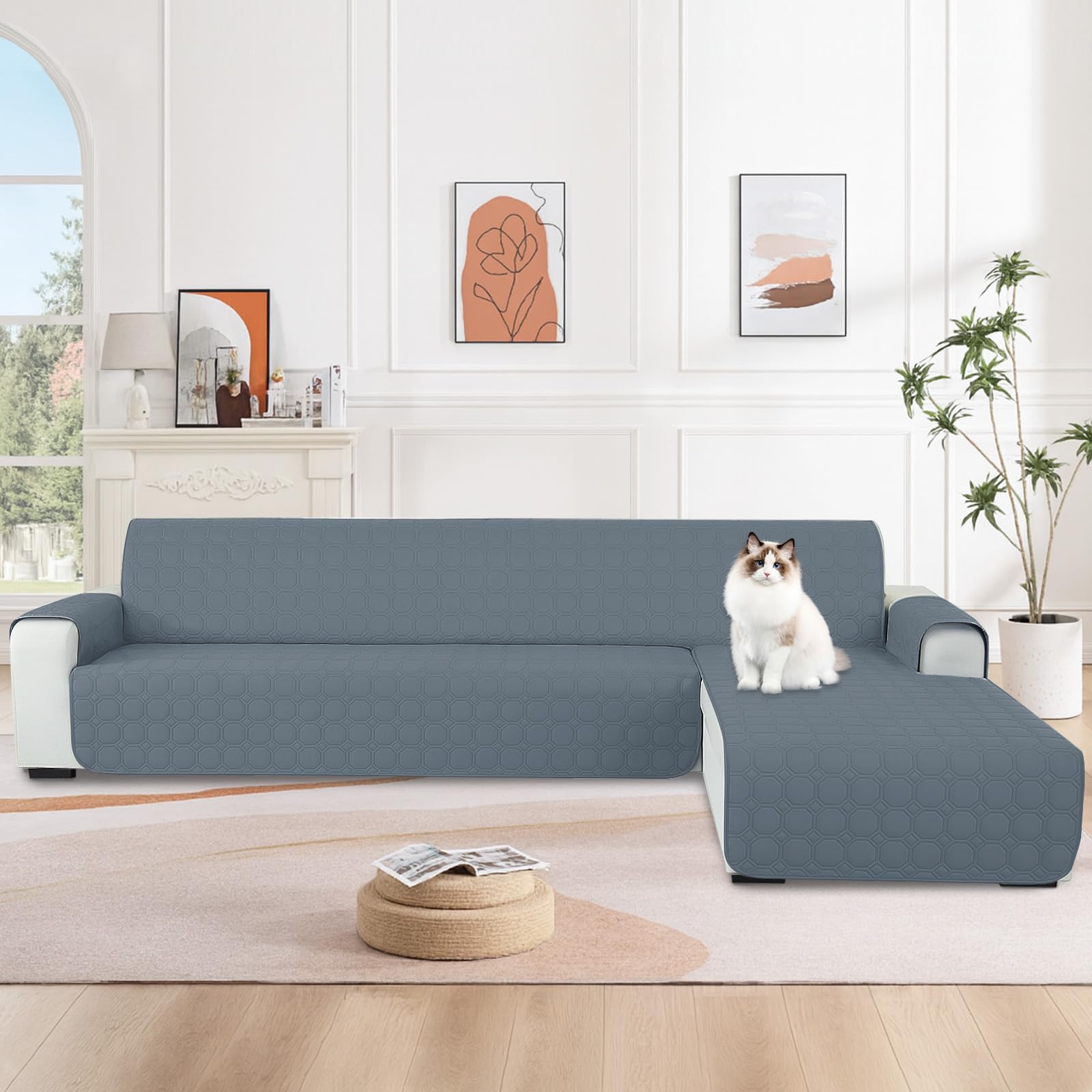 Ystyle Copridivano Impermeabile con Penisola 2 Posti (L 210 CM), Copridivano Angolare Destra/Sinistra Universale Reversibile, Copridivano Chaise longue Antigraffio Antimacchia, Blu Grigio