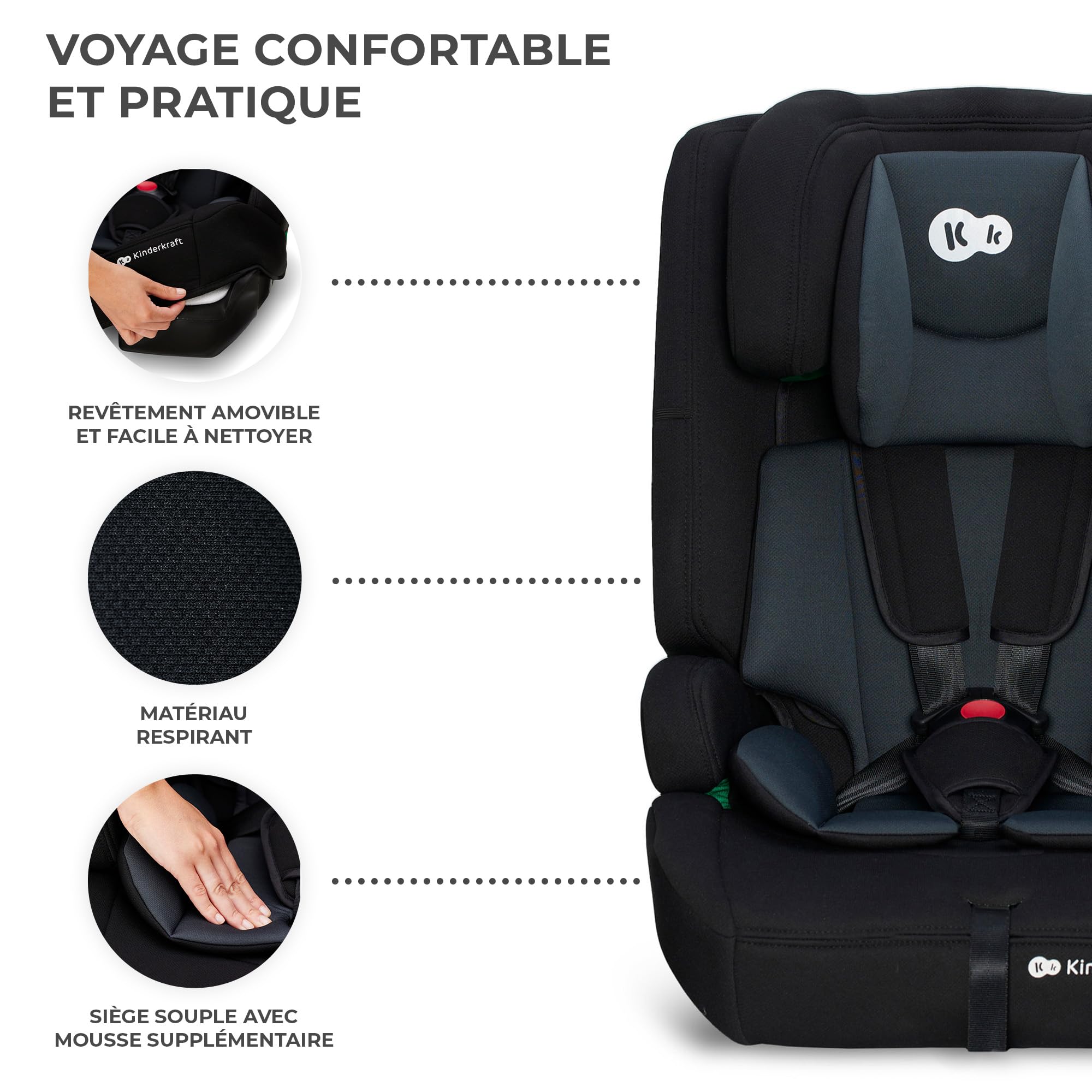 Kinderkraft SAFETY-FIX2 I-SIZE 76-150 cm Fotelik samochodowy Isofix 9-36 kg Noir