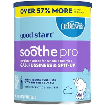 Good Start | Dr. Browns Soothe Pro, Baby Formula Powder, for Sensitive Tummies, Gas, Fussiness and Spit-Up, Infant Formula with Probiotics, DHA, Non-GMO, 30.6 Ounce
