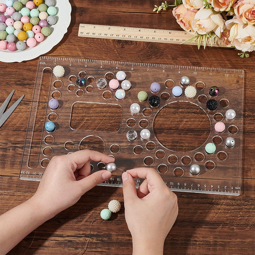 BENECREAT 13.2x8.6Inch Bead Design Board, Clear Acrylic Beading Board Silicone Bead Organizer Board for Bracelet, Jewelry Necklace DIY Making, 3mm Thick
