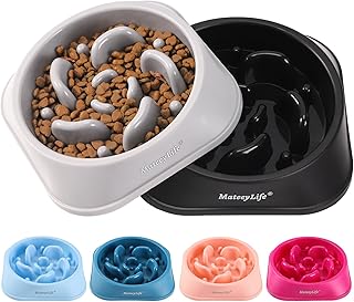 MateeyLife Slow Feeder Dog Bowls 2PCS, Anti-Choking Puzzle Dog Food Bowls, Anti-Slip Interactive Feeding Slow Down Eating, Bloat Stop Maze Dishes for Medium Large Breeds Gray&Black