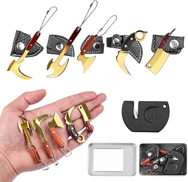 Mini Knife Set Tiny Knife EDC Knife for Package Opener, Letter Opener, Collection, Mini Knives Set with Sheath and SharpenerGold-5Pcs